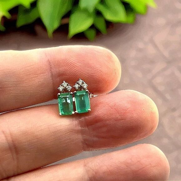 Natural Emerald Diamond Stud Earrings 14k Yellow Gold 1.59 TCW Certified 121167 - Picture 10 of 12